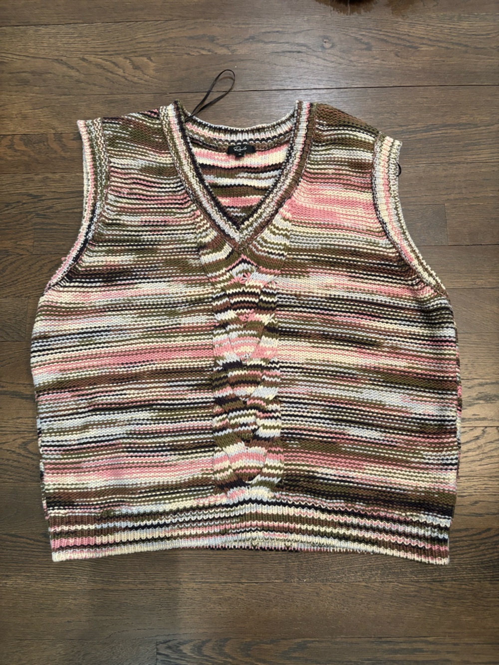 Rails Striped V-Neck Knit Sweater Vest in Pink, Brown & Cream